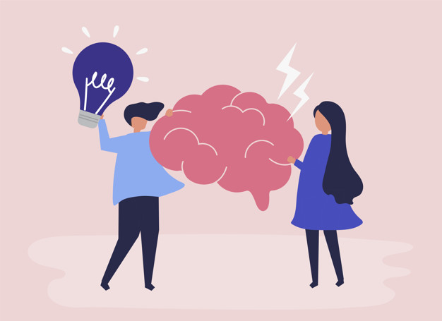 People holding creative ideas icons